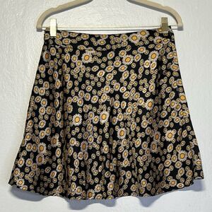 Free‎ People SIZE 6 Phoebe Black Daisy Printed A-Line Skater Mini Skirt boho
